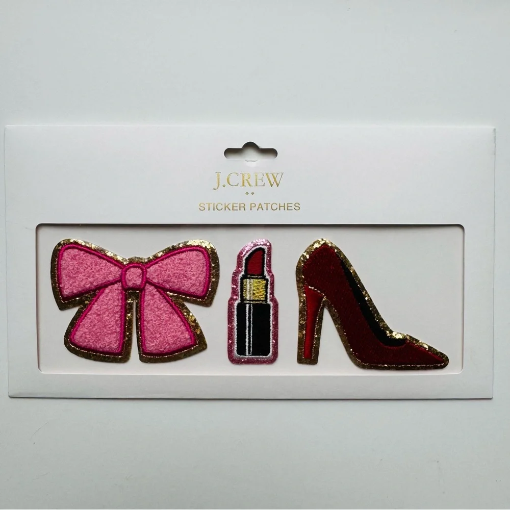 J.Crew CA943 Sticker Patches Bow Lipstick High Heel Pink Red Gold Trim NWT 3 Pcs